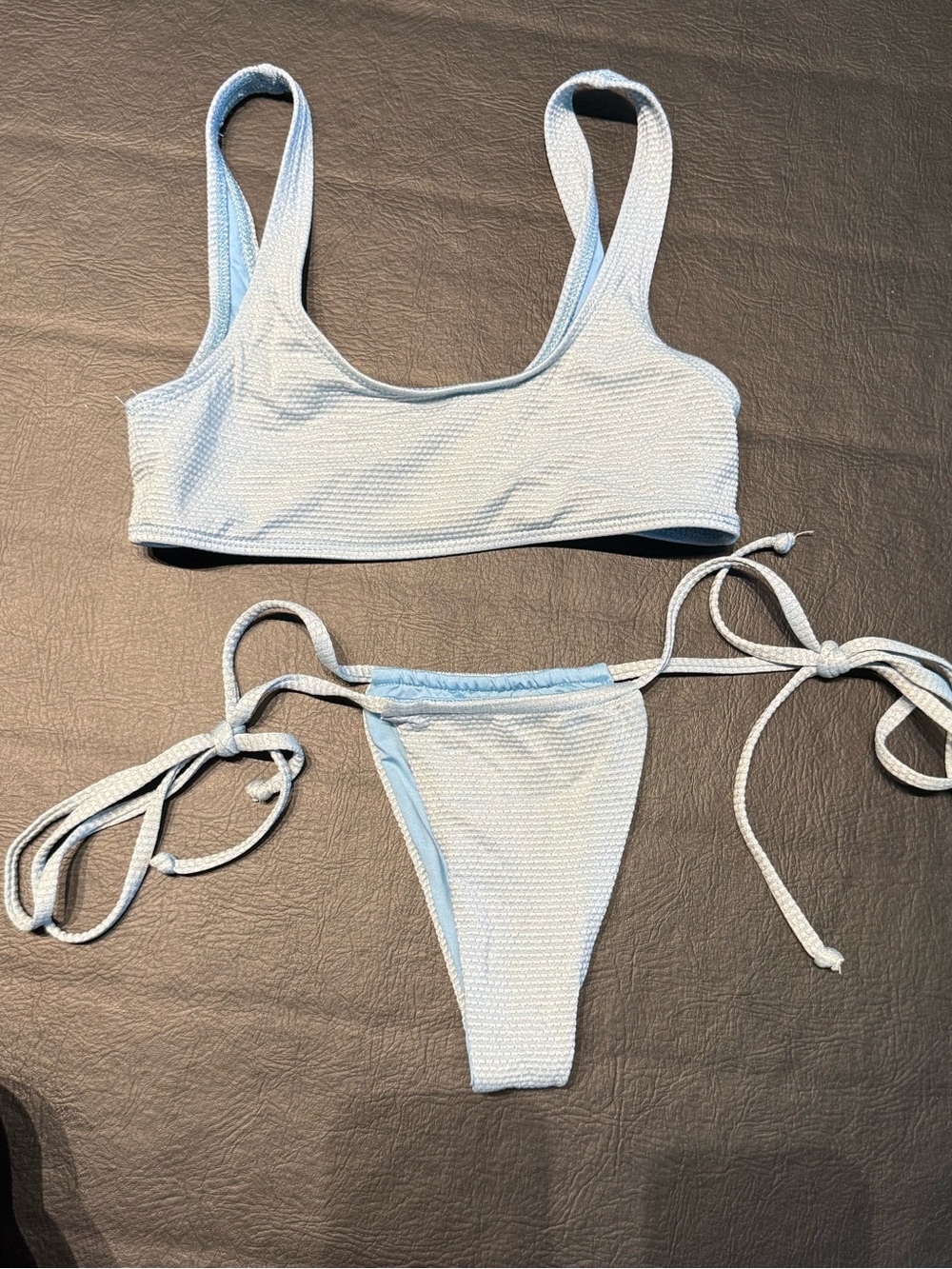 Frankie’s bikinis Light Blue Textured Ribbed Bikini top size S